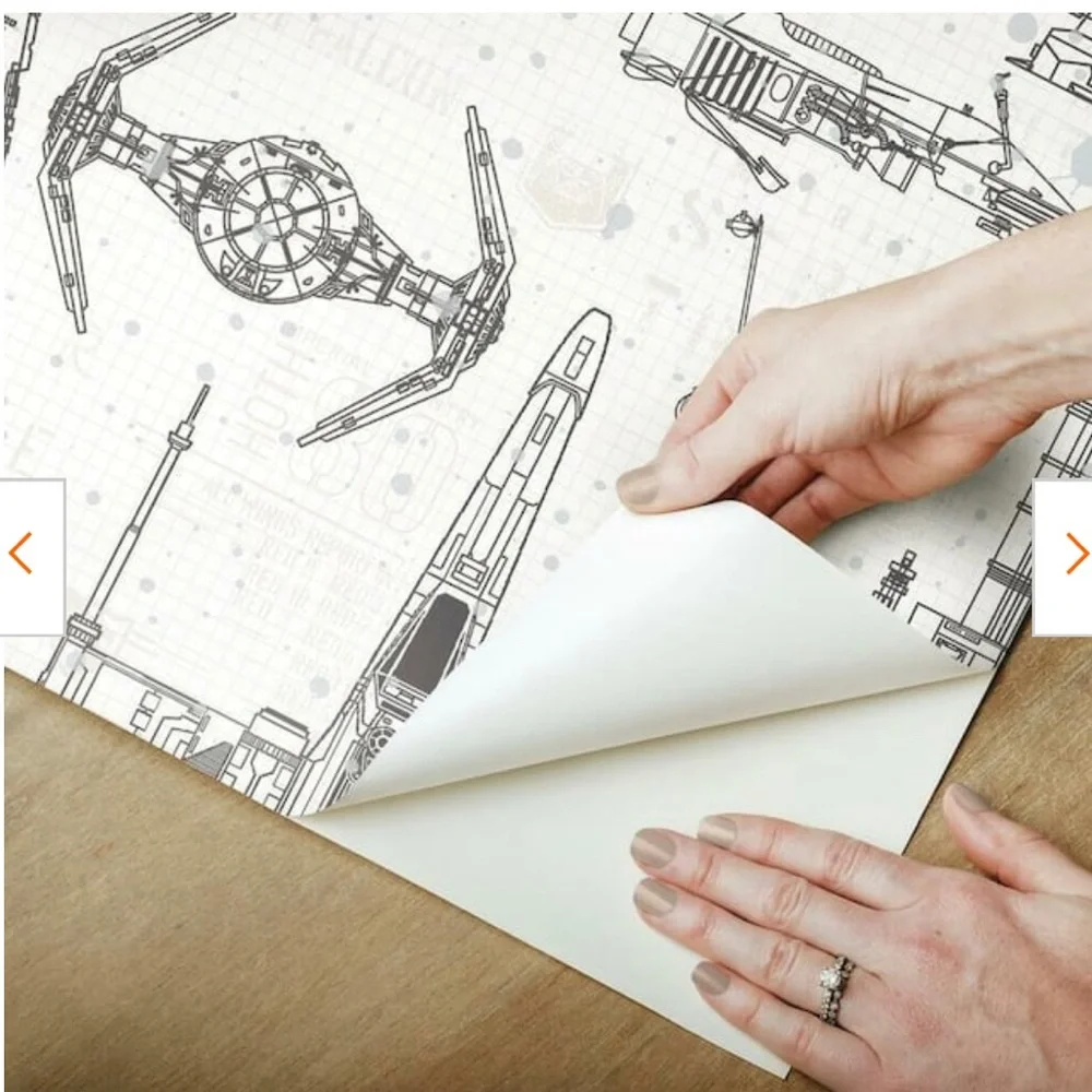 Star Wars Blueprint (white and black) Toile Vinyl Peel & Stick Wallpaper Rolls.